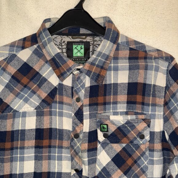 HIPPY TREE - Surf&Stone Flannel Long Sleeve Shirt, Blue Check, Mens Large Button - Picture 1 of 9